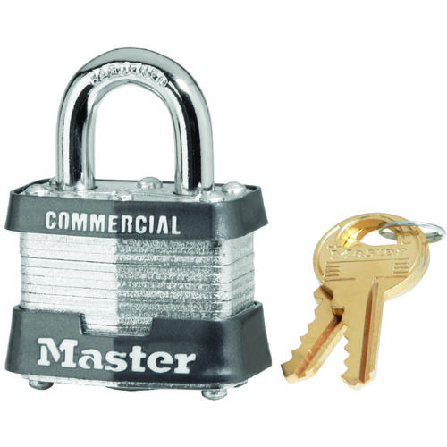 3KA 3202 Padlock, Keyed Alike Key, Open Shackle, 9/32 in Dia Shackle, 3/4 in H Shackle, Steel Shackle Laminated