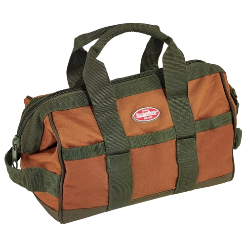 Bucket Boss 60012 Original Series Gatemouth Tool Bag, 12 in W, 7 in D, 9 in H, 16-Pocket, Poly Ripstop Fabric, Brown