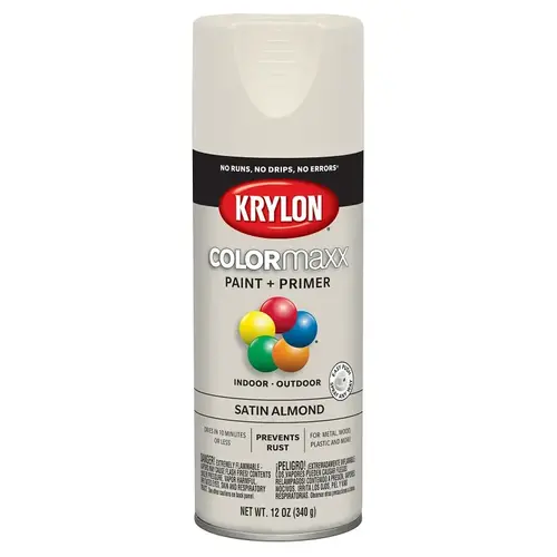 Krylon Industrial K05554007-XCP6 COLORmaxx  Paint + Primer Spray Paint, 12 oz, Almond, Satin - pack of 6