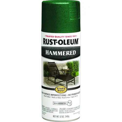 STOPS RUST Spray Paint, Hammered, Deep Green, 12 oz, Aerosol Can