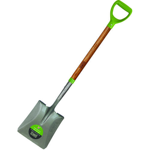 Transfer Shovel, 9-3/4 in W Blade, Steel Blade, North American Hardwood Handle, D-Shaped Handle Green