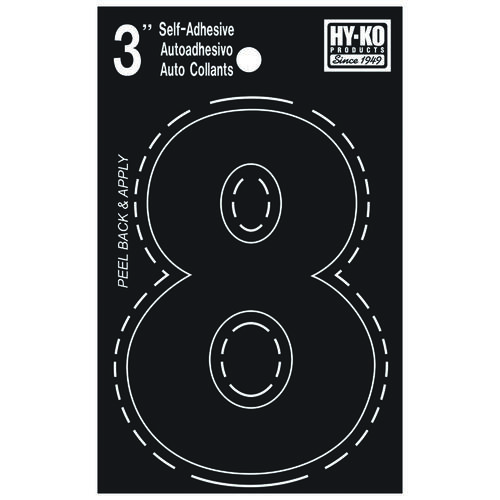 30400 Series Die-Cut Number, Character: 8, 3 in H Character, Black Character, Vinyl