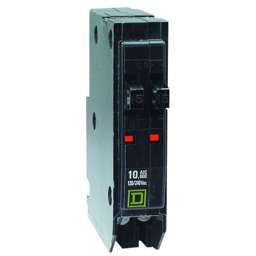 Square D QOT1515CP QO Circuit Breaker, Mini, Tandem, 15 A, 1 -Pole, 120/240 V, Plug Mounting, Black