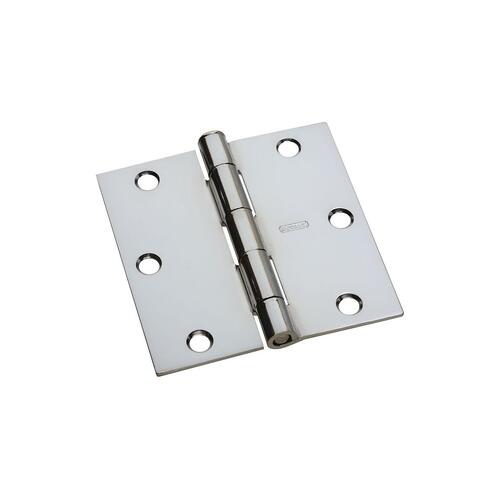 Square Corner Door Hinge, 3-1/2 in H Frame Leaf, Steel, Polished Chrome, 50 lb