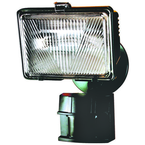 Motion Activated Security Light, 120 V, 1-Lamp, Halogen Lamp, Glass/Metal/Plastic Fixture