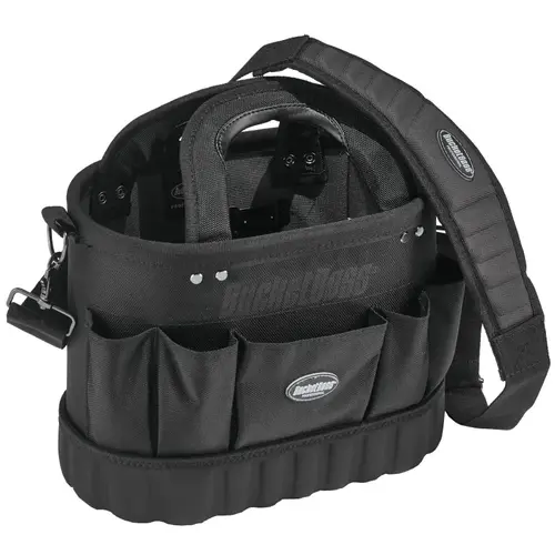 Bucket Boss 74014 Professional Series Pro Oval Tool Tote, 14 in W, 8 in D, 10 in H, 13-Pocket, Poly Fabric Black