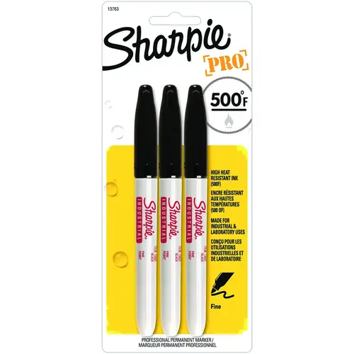 Industrial Permanent Marker, Fine Lead/Tip, Black Lead/Tip - pack of 3