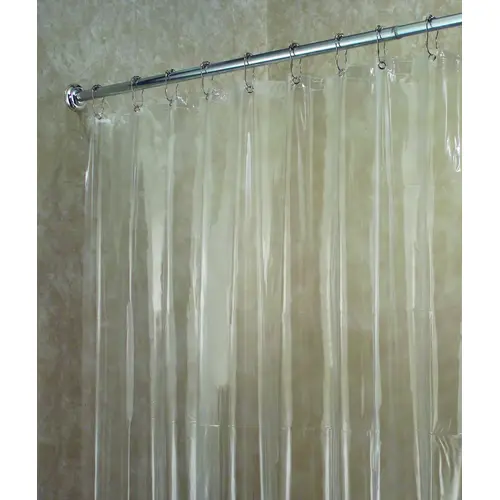 Shower Curtain/Liner, 72 in L, 72 in W, EVA/Vinyl, Clear