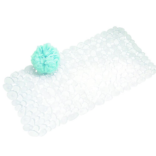 iDesign 80010 Pebble Bath Mat, 26-1/2 in L, 13-3/4 in W, PVC, Clear