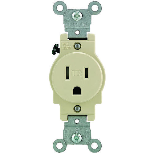 Single Receptacle, 2 -Pole, 125 V, 15 A, Back and Side Wiring, NEMA: NEMA 5-15R, Ivory