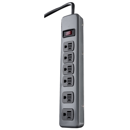 Power Strip, 6 -Socket, 15 A, 120 VAC, Gray