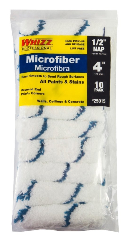 Whizz 25015 Mini Roller, 1/2 in Thick Nap, 4 in L, Microfiber Cover Blue/White - pack of 10