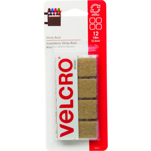 VELCRO Brand 90074 Fastener, 7/8 in W, 7/8 in L, Nylon, Beige, Rubber Adhesive - pack of 12