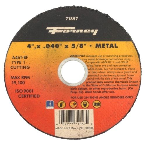 Cut-Off Wheel, 4 in Dia, 0.04 in Thick, 5/8 in Arbor, 50 Grit, Coarse, Aluminum Oxide Abrasive