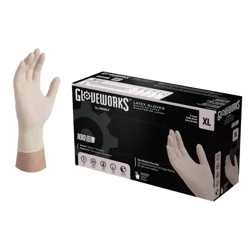 Gloveworks TLF48100 Disposable Gloves, XL, Latex, Powder-Free, Ivory, 14.37 in L - pack of 100