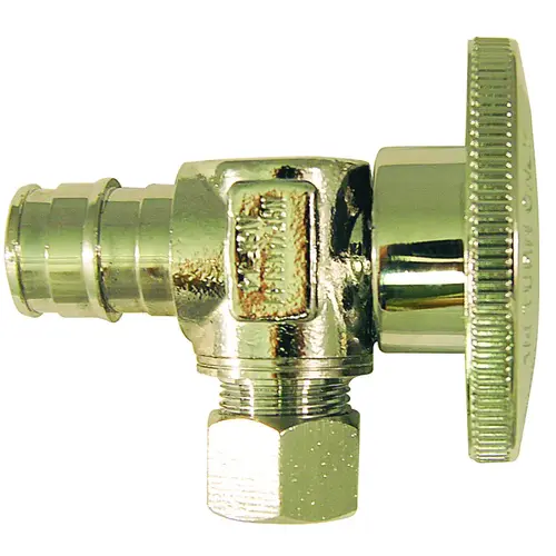 Angle Stop Valve, 1/2 x 3/8 in Connection, PEX x Compression, 200 psi Pressure, Brass Body Chrome