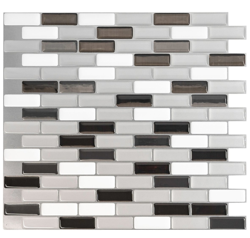 Smart Tiles SM1030-4 Mosaik Series Wall Tile, 9.1 in L Tile, 10.2 in W Tile, Straight Edge, Murano Metallik Pattern Black/Gray/White - pack of 4