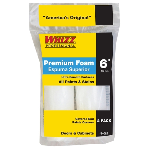 Whizz 54062 Mini Roller Cover, 6 in L, Foam Cover, White - pack of 2