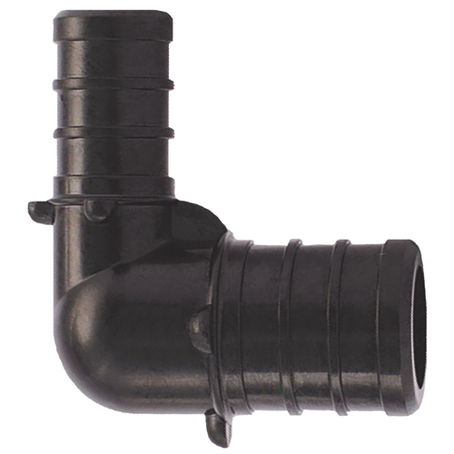 Pipe Elbow, 1/2 x 3/4 in, Barb, 90 deg Angle, Plastic, Black, 200 psi Pressure - pack of 5