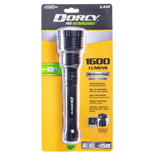 Dorcy 41-4299 Pro Series Rechargeable Flashlight, 7200 mAh, Lithium-Ion Battery, LED Lamp, 800 Lumens Lumens, Black