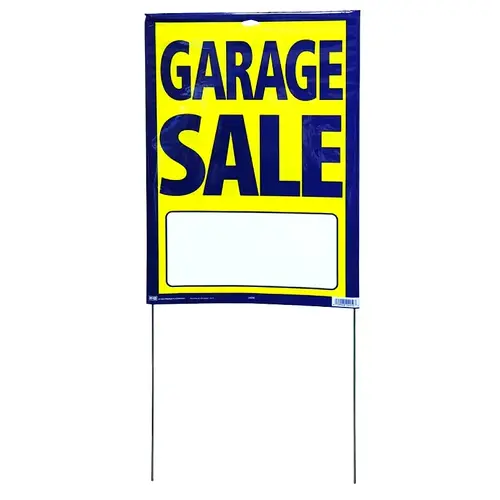 Street Sign, GARAGE SALE, Blue Legend, Yellow Background, Plastic, 13 in H x 29 in W Dimensions - pack of 5