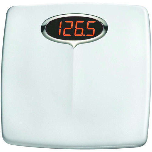 TAYLOR 98564012 Bathroom Scale, 330 lb Capacity, LED Display, Styrene Housing Material, White, 13-1/2 in OAW, 14 in OAD