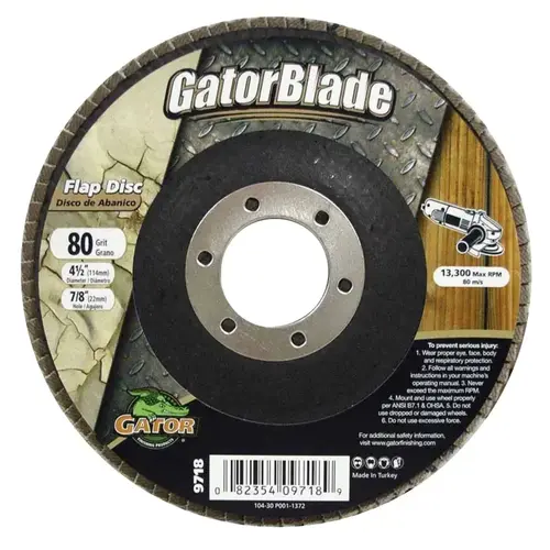 Abrasive Flap Disc, 4-1/2 in Dia, 80 Grit, Medium, Zirconium Oxide Abrasive, Fiberglass Backing