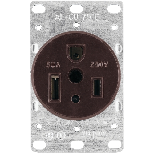 Eaton 1254-BOX Power Receptacle, 2 -Pole, 250 V, 50 A, NEMA: NEMA 6-50R, Brown