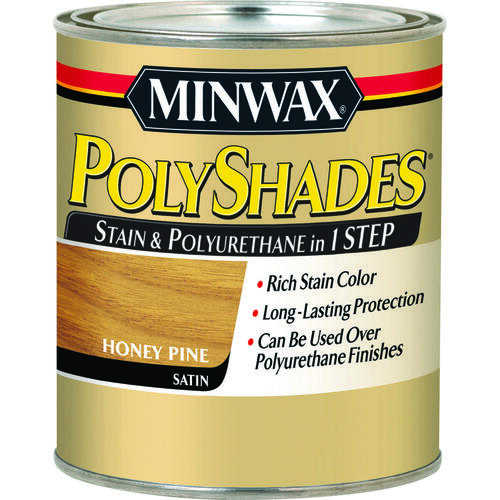 Minwax 213104444 PolyShades 4444 Wood Stain and Polyurethane, Satin, Honey Pine, Liquid, 0.5 pt, Can