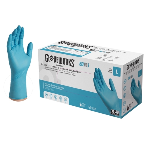 Ammex GPNHD66100 Non-Sterile Disposable Gloves, L, Nitrile, Powder-Free, Blue, 300 mm L - pack of 50