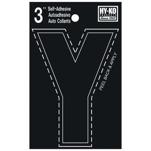 30400 Series Die-Cut Letter, Character: Y, 3 in H Character, Black Character, Vinyl