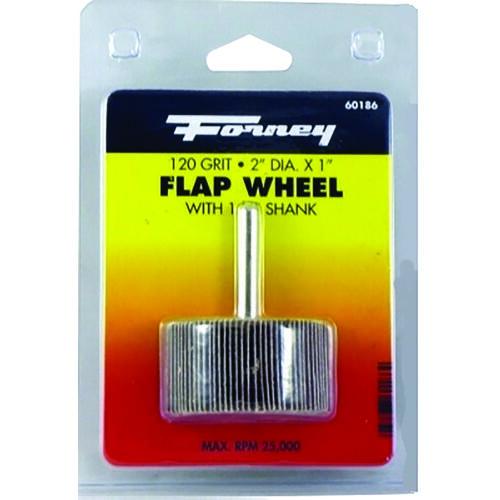 Flap Wheel, 2 in Dia, 1 in Thick, 1/4 in Arbor, 120 Grit, Aluminum Oxide Abrasive