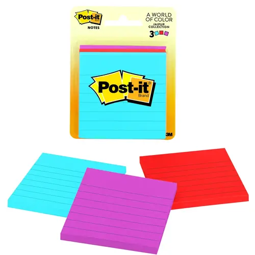 Ultra Lined Sticky Note, 3 x 3 in, Assorted, 50-Sheet