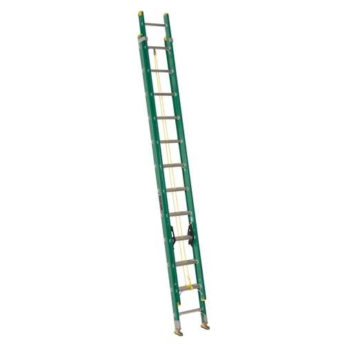 Louisville FE0624 FE0600 Series Extension Ladder, 23 ft 8 in H Reach, 225 lb, 24-Step, 1-1/2 in D Step, Fiberglass