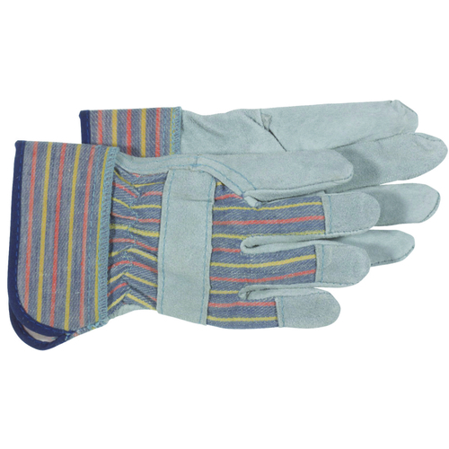 Welder Gloves, Wing Thumb, Rubberized Safety Cuff, Blue/Gray