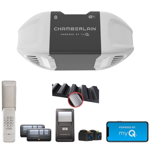 Chamberlain B2405 Garage Door Opener, Belt Drive, OS: myQ and Security+ 2.0, Gray