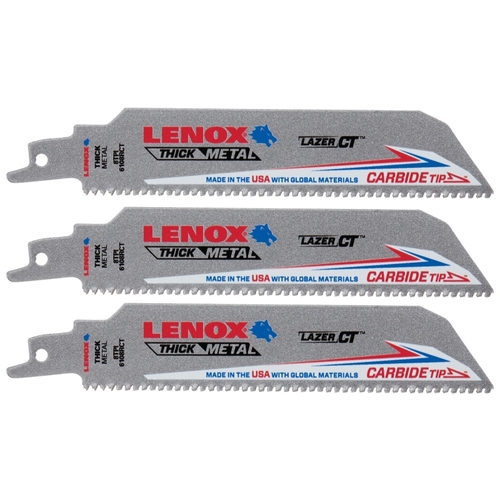 Reciprocating Saw Blade, 1 in W, 6 in L, 8 TPI, Carbide Cutting Edge - pack of 3