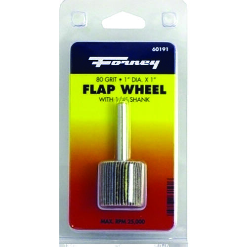 Forney 60191 Flap Wheel, 1 in Dia, 1 in Thick, 1/4 in Arbor, 80 Grit, Aluminum Oxide Abrasive