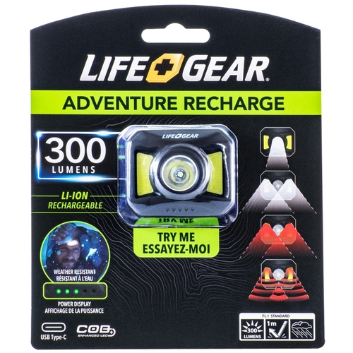 Life+Gear 41-3919 USB Rechargeable Headlamp, 850 mAh, Lithium-Ion, Rechargeable Battery, COB LED Lamp, 300 Lumens