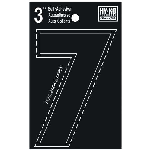 Hy-Ko 30407-XCP10 30400 Series Die-Cut Number, Character: 7, 3 in H Character, Black Character, Vinyl - pack of 10