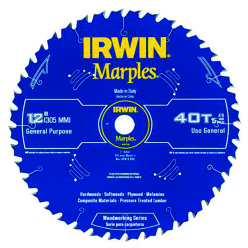 Irwin 1807383 Circular Saw Blade, 12 in Dia, 1 in Arbor, 60-Teeth, Carbide Cutting Edge