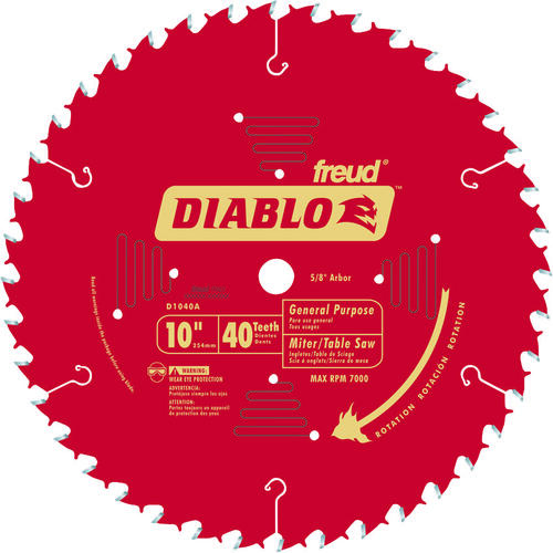 Circular Saw Blade, 10 in Dia, 5/8 in Arbor, 40-Teeth, Carbide Cutting Edge