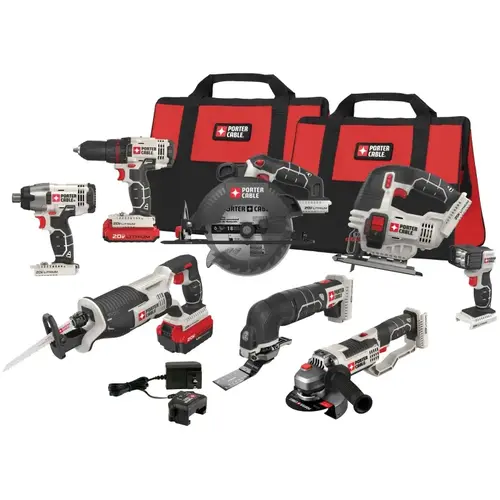 Combination Kit, Battery Included, 20 V, 8-Tool, Lithium-Ion Battery