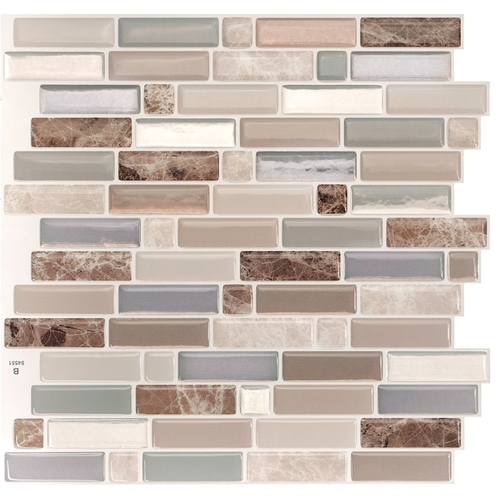 Smart Tiles SM1097-4 Mosaik Series Wall Tile, 9.36 in L Tile, 9.73 in W Tile, Straight Edge, Crescendo Terra Pattern - pack of 4