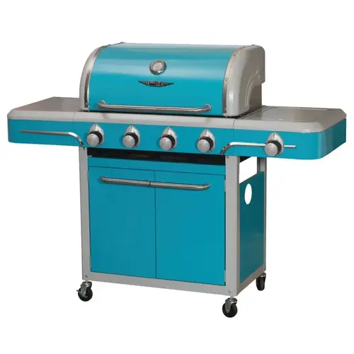 Gas Grill, 12000 Btu BTU, 4 -Burner, Stainless Steel Body, Vintage Blue