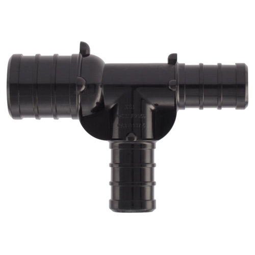 Pipe Tee, 3/4 x 1/2 x 1/2 in, Barb, Plastic, Black, 200 psi Pressure - pack of 5