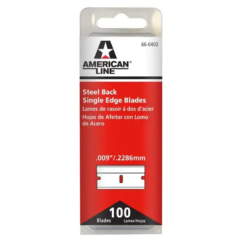 American Line 66-0403-0000 Single Edge Blade, Two-Facet Blade, 3/4 in W Blade, Carbon Steel Blade Silver - pack of 100