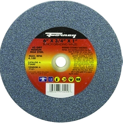 Bench Grinding Wheel, 6 in Dia, 1 in Arbor, 60 Grit, Medium, Aluminum Oxide Abrasive