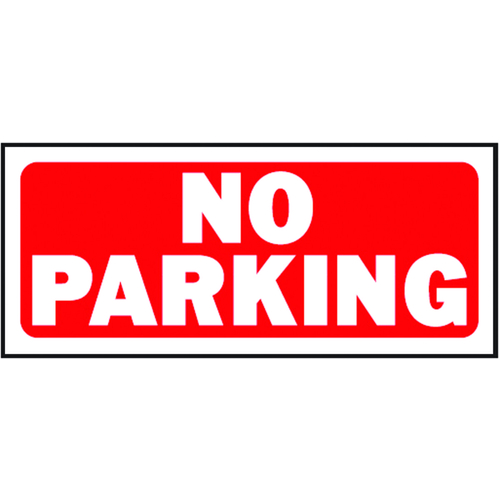 Fence Sign, Rectangular, NO PARKING, White Legend, Red Background, Plastic, 14 in W x 6 in H Dimensions