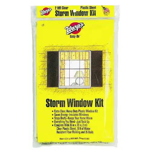 Easy-On Series Storm Window Kit, 36 in W, 2 mil Thick, 72 in L, Clear